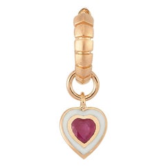 Dragon Heart Earring 'Single' with Ruby and White Enamel by Selda Jewellery