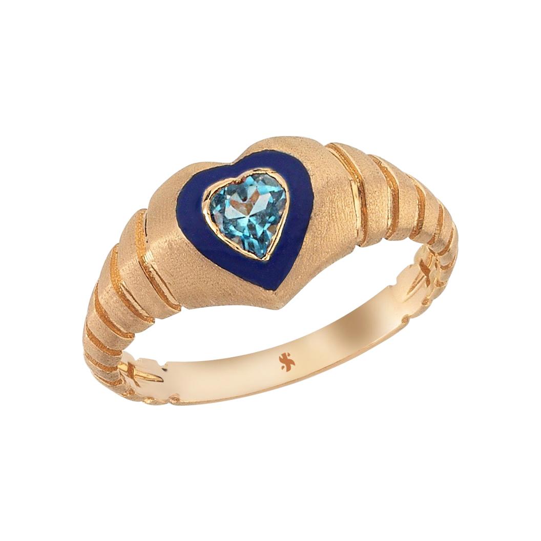 Dragon Heart Ring in 14k Rose Gold with Blue Topaz For Sale