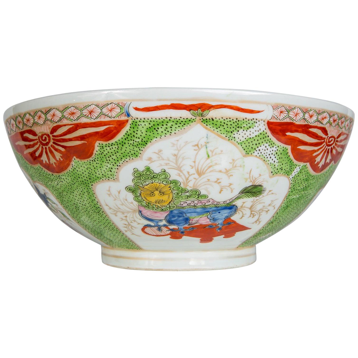 Dragons in Compartments Porcelain Punch Bowl Made, circa 1880
