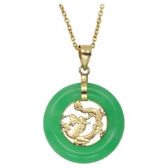 Dragon Jade Pendant 14 Karat Yellow Gold Green Jade Jewelry