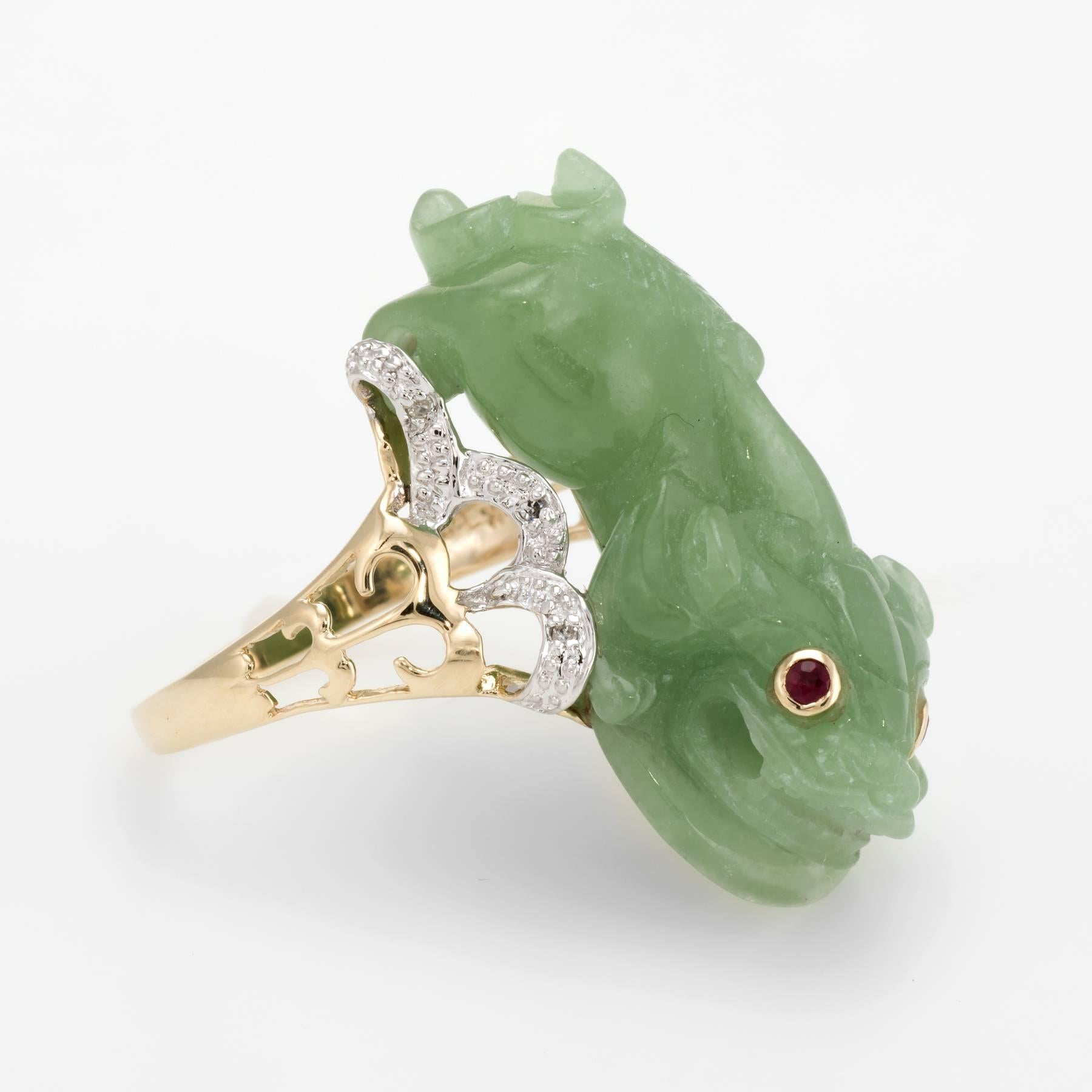 Dragon Koi Fish Jade Ruby Diamond Cocktail Ring In Excellent Condition In Torrance, CA
