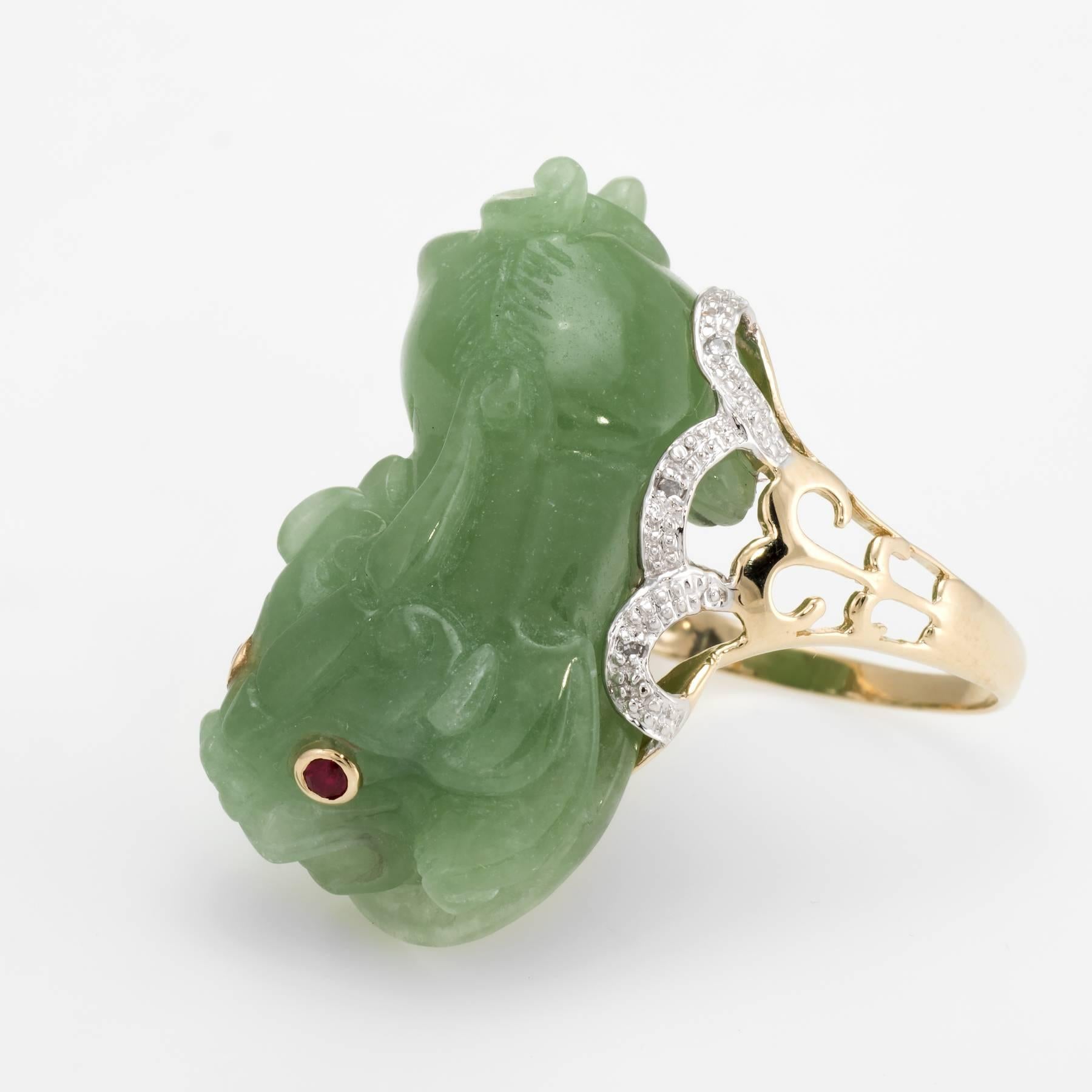 Women's or Men's Dragon Koi Fish Jade Ruby Diamond Cocktail Ring