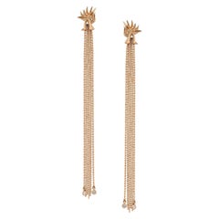 Lange 14 Karat Roségold Kette-Ohrringe Dra Drache Dame mit Diamanten von Selda Jewellery