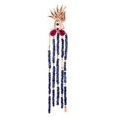 Dragon Lady Ruby & Saphire Long 14k Rose Gold Earring'Single' by Selda Jewellery