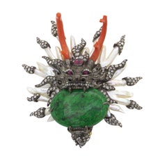 Dragon Maw Sit Sit Pearl Ruby Diamond Brooch Pendant