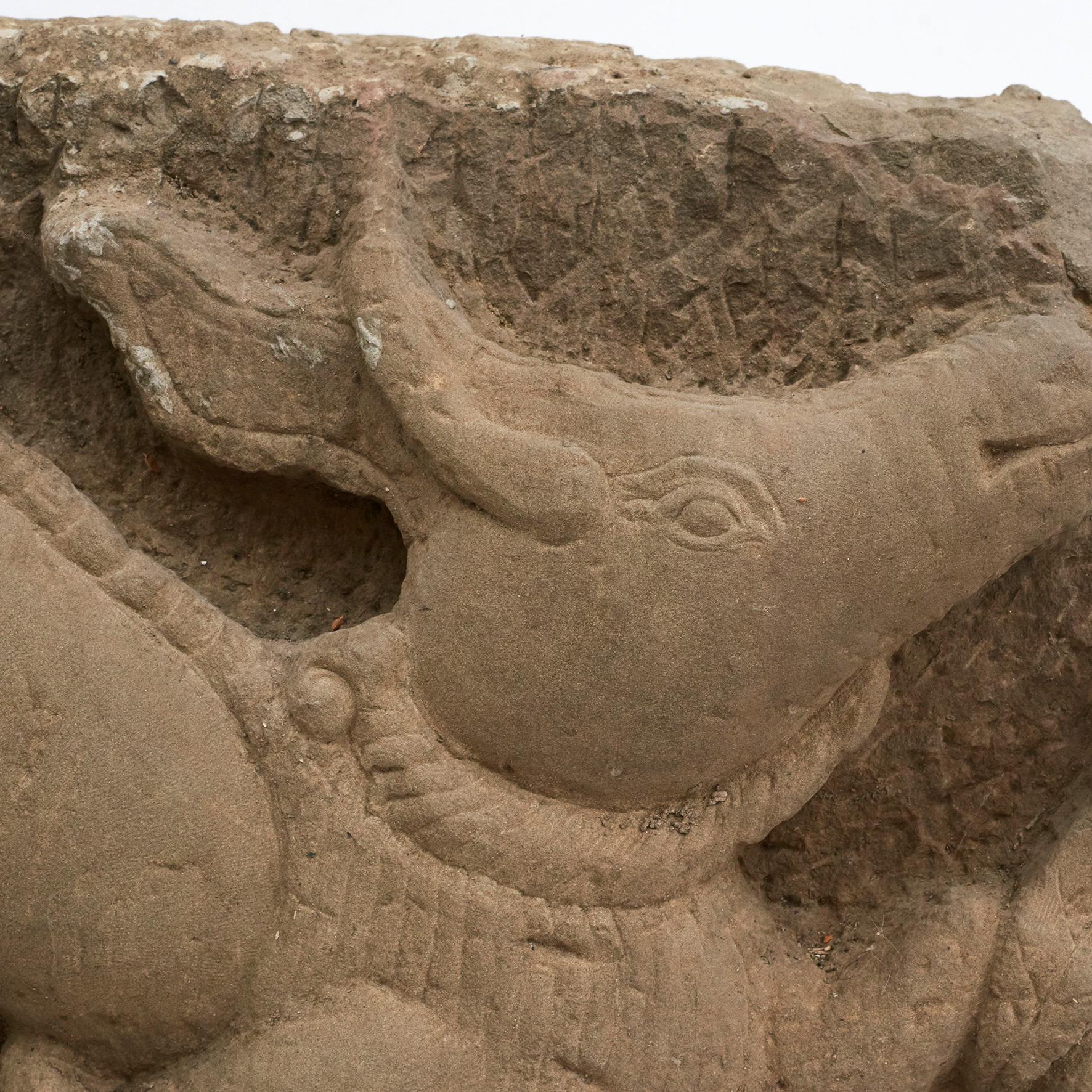 400 - 600 Year old charming and artistic sandstone relief. Dragon 