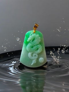 Dragon of Nagoya Burmese A-Jade Pendant (with 18K Yellow Gold)