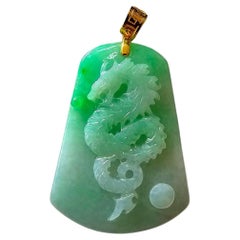 Dragon of Nagoya Burmese A-Jade Pendant (with 18K Yellow Gold)