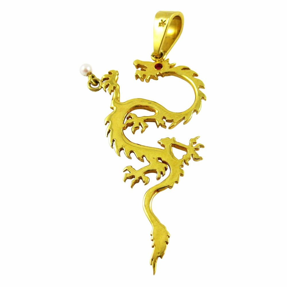 Pendentif dragon en or 18 carats avec œil en rubis Neuf - En vente à Solana Beach, CA