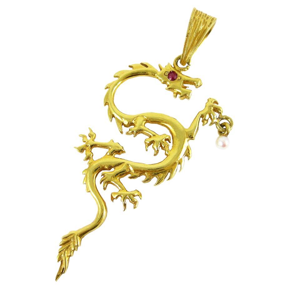 18k Gold Dragon Pendant with Ruby Eye