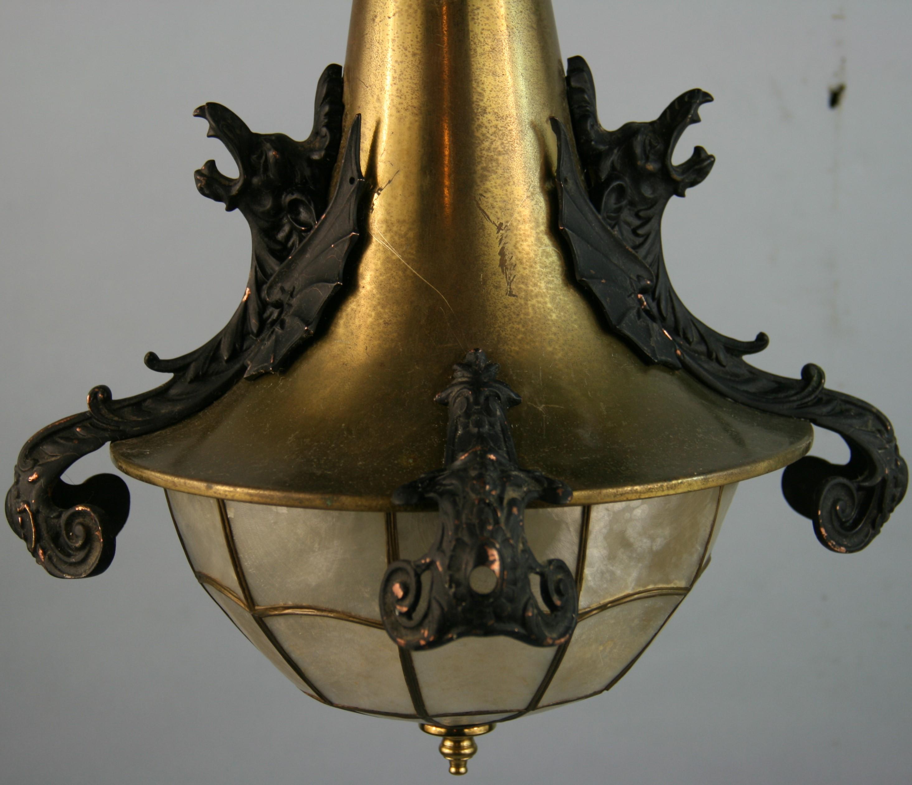 Dragon Pendant /Lantern with Capiz Shell Shade In Good Condition For Sale In Douglas Manor, NY