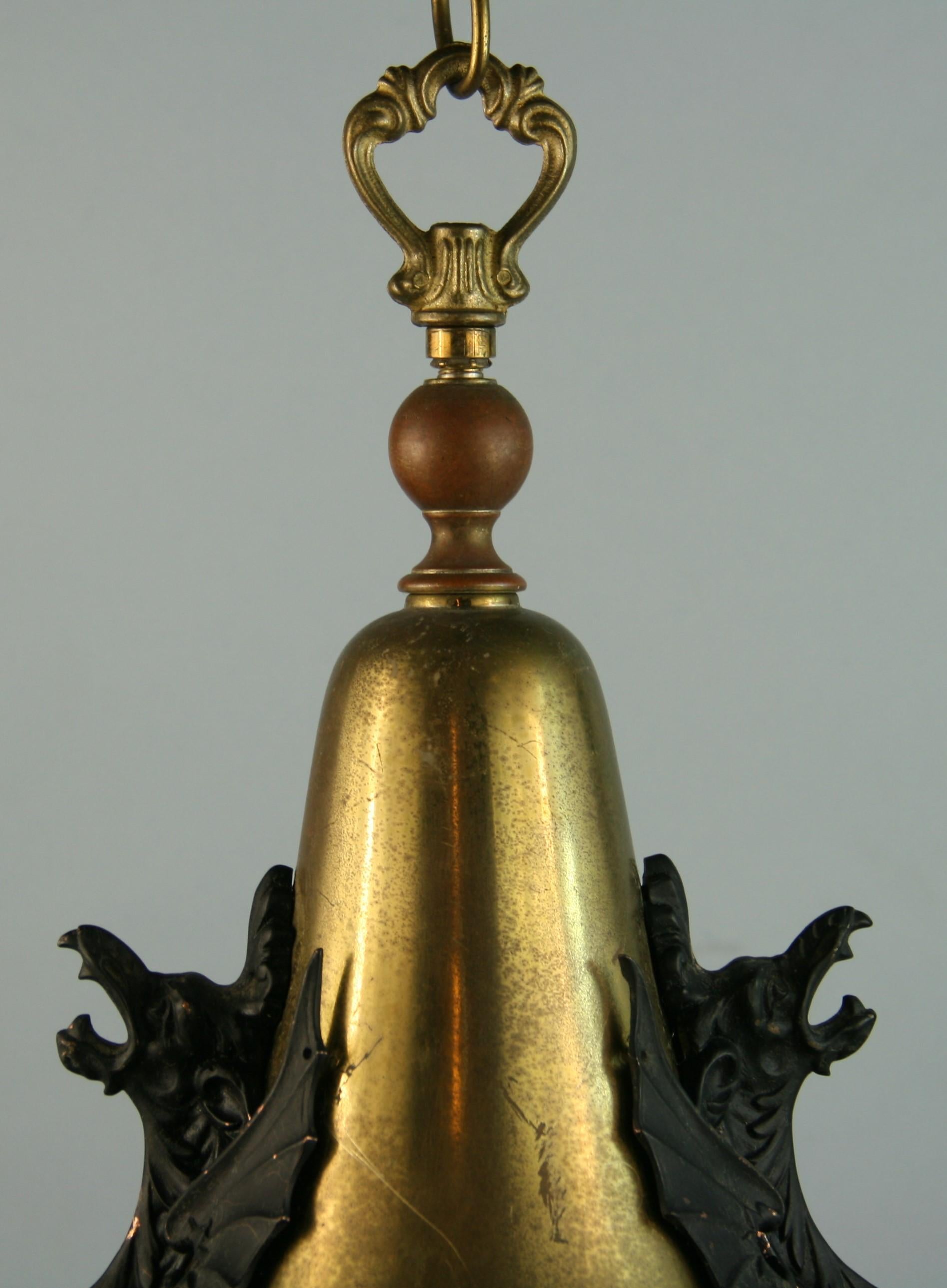 Early 20th Century Dragon Pendant /Lantern with Capiz Shell Shade For Sale