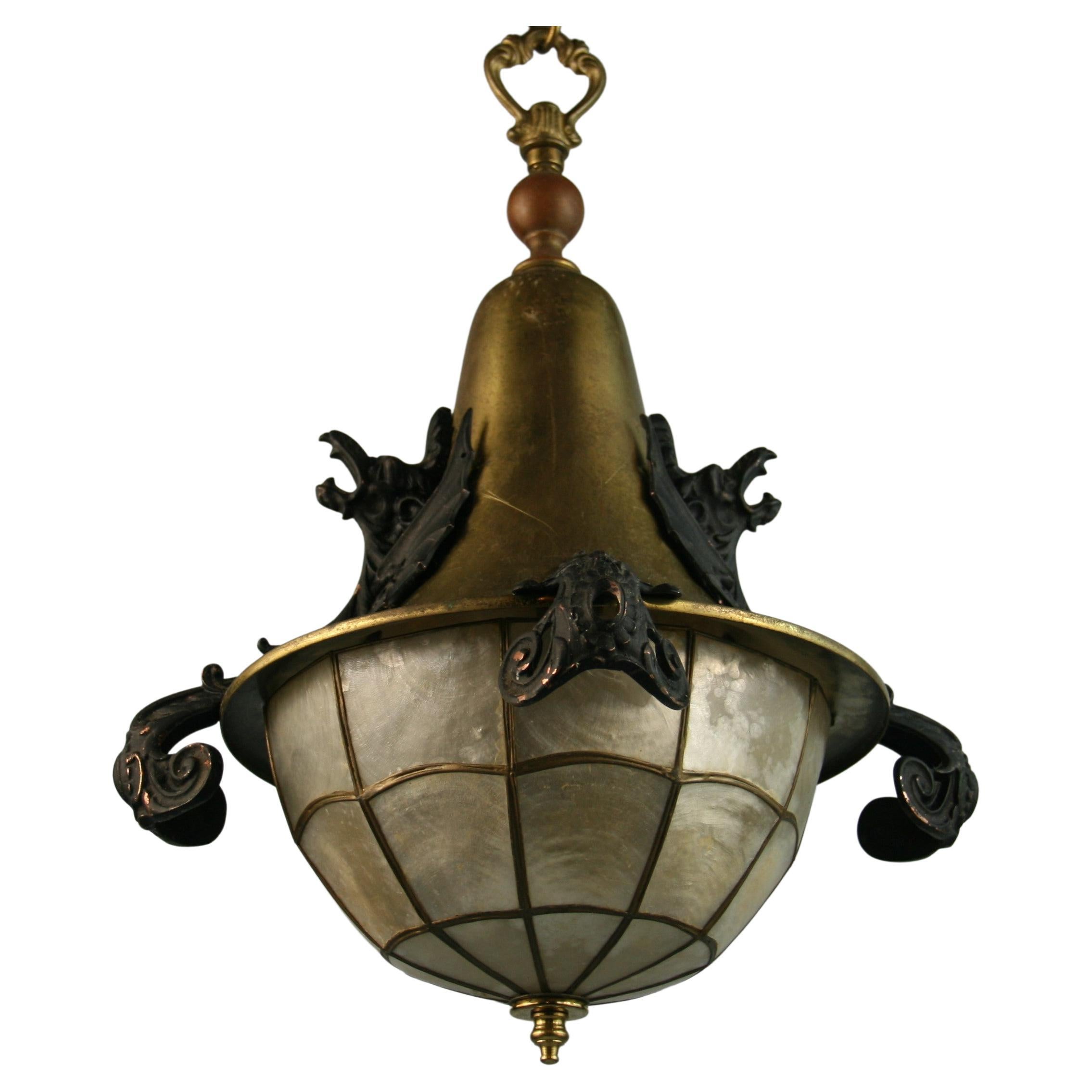 Dragon Pendant /Lantern with Capiz Shell Shade For Sale