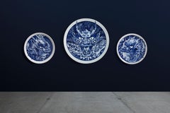 Dragon Plates set of 3 hand made plates in the Royal Blue Tattoo collection