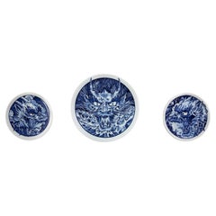 Dragon Plates set of 3 hand made plates in the Royal Blue Tattoo collection   