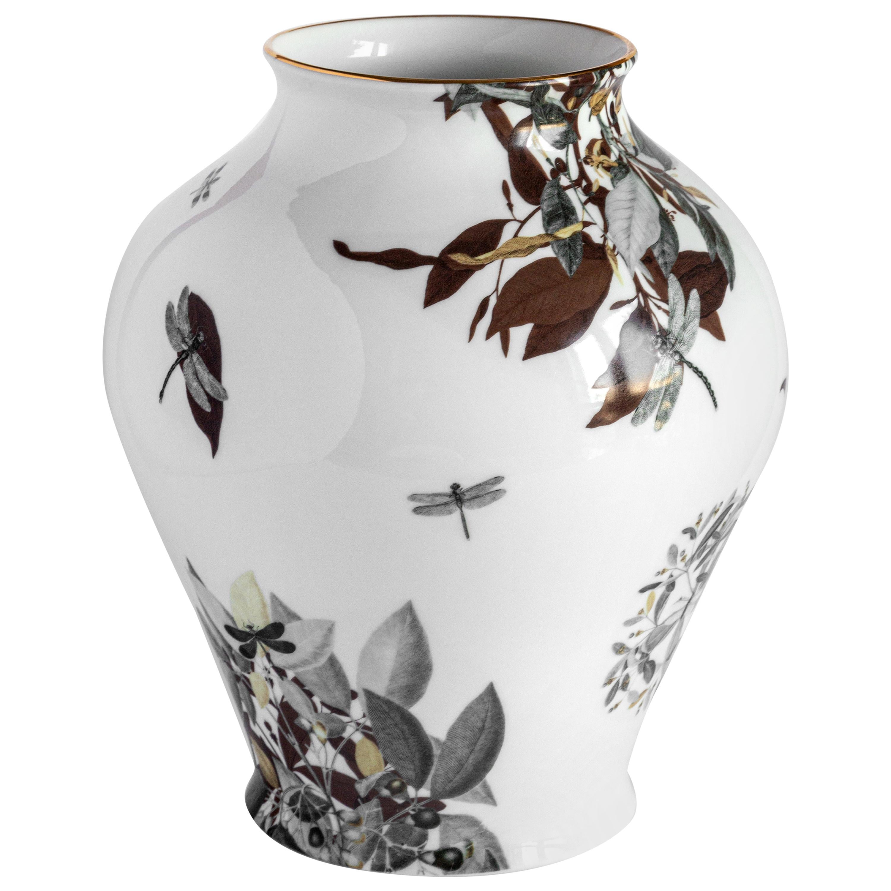 Dragon Pool, Contemporary Porcelain Vase with Decorative Design by Vito Nesta