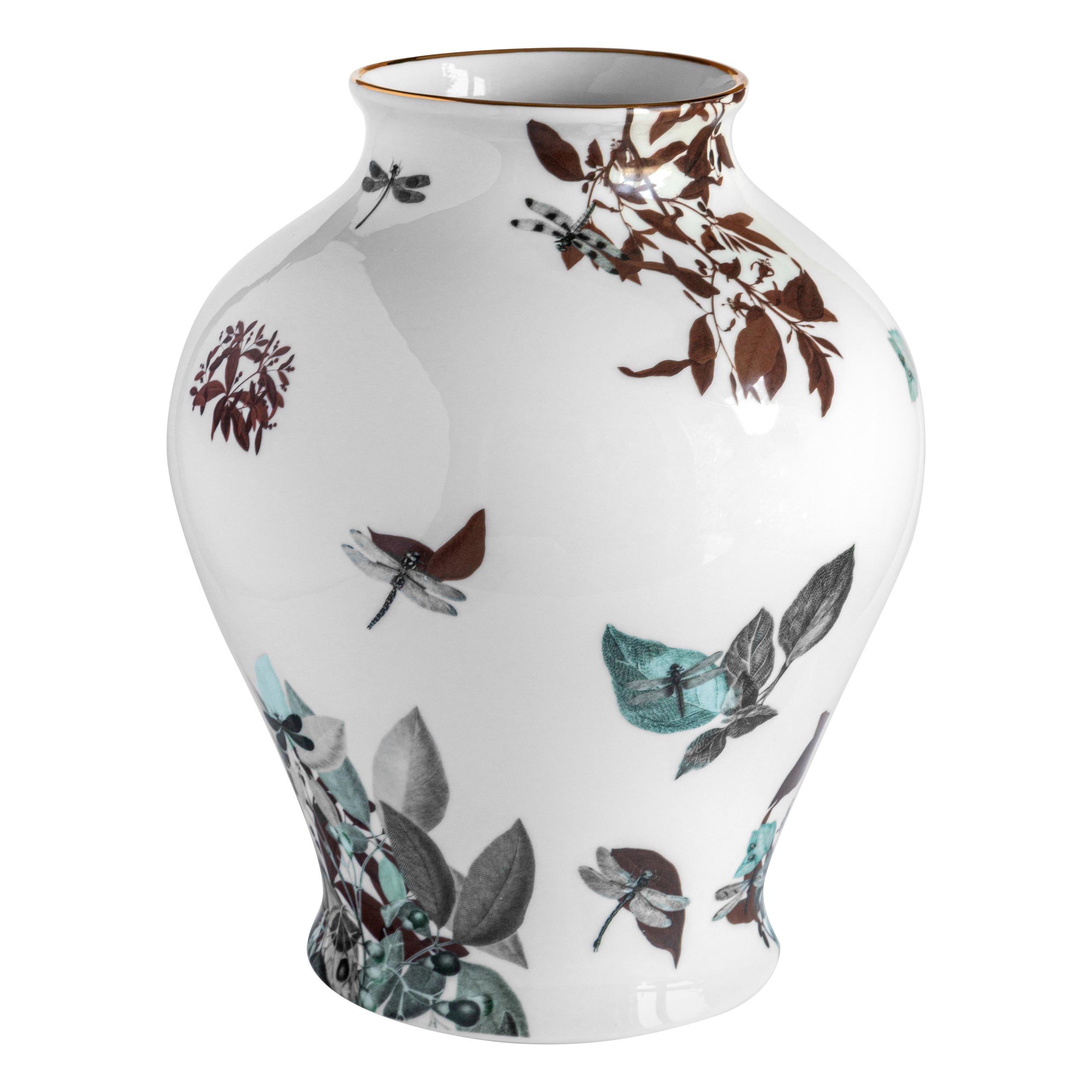 Dragon Pool, Contemporary Porcelain Vase with Decorative Design by Vito Nesta