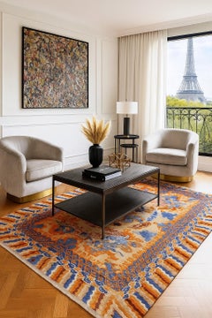 Dragon Rug Wool and Silk in Style of Antique Chinese Kansu Carpet 5 claw dragons