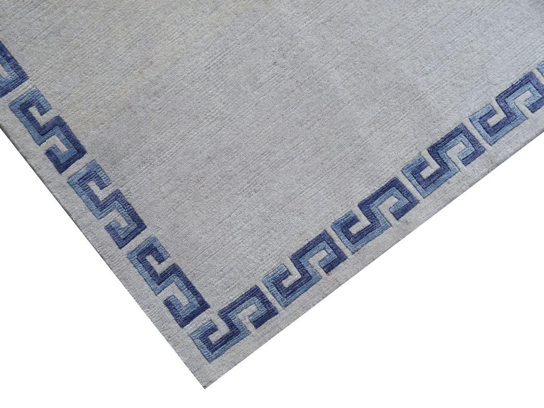 Dragon Rug Wool Silk Chinese Style Carpet Blue Beige, Djoharian Design For Sale 5