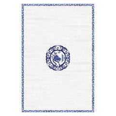 Dragon Teppich aus Wolle und Seide im chinesischen Stil in Blau und Beige, Djoharian-Design
