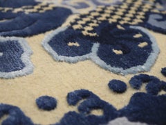 Dragon Rug Wool Silk Style Chinese Imperial Carpet Blue Beige, Djoharian Design