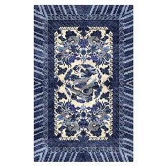 Drachenteppich Wolle Seide Stil Chinesisch Imperial Teppich Blau Beige, Djoharian Design