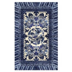 Dragon Rug Wool Silk Style Chinese Imperial Carpet Blue Beige, Djoharian Design