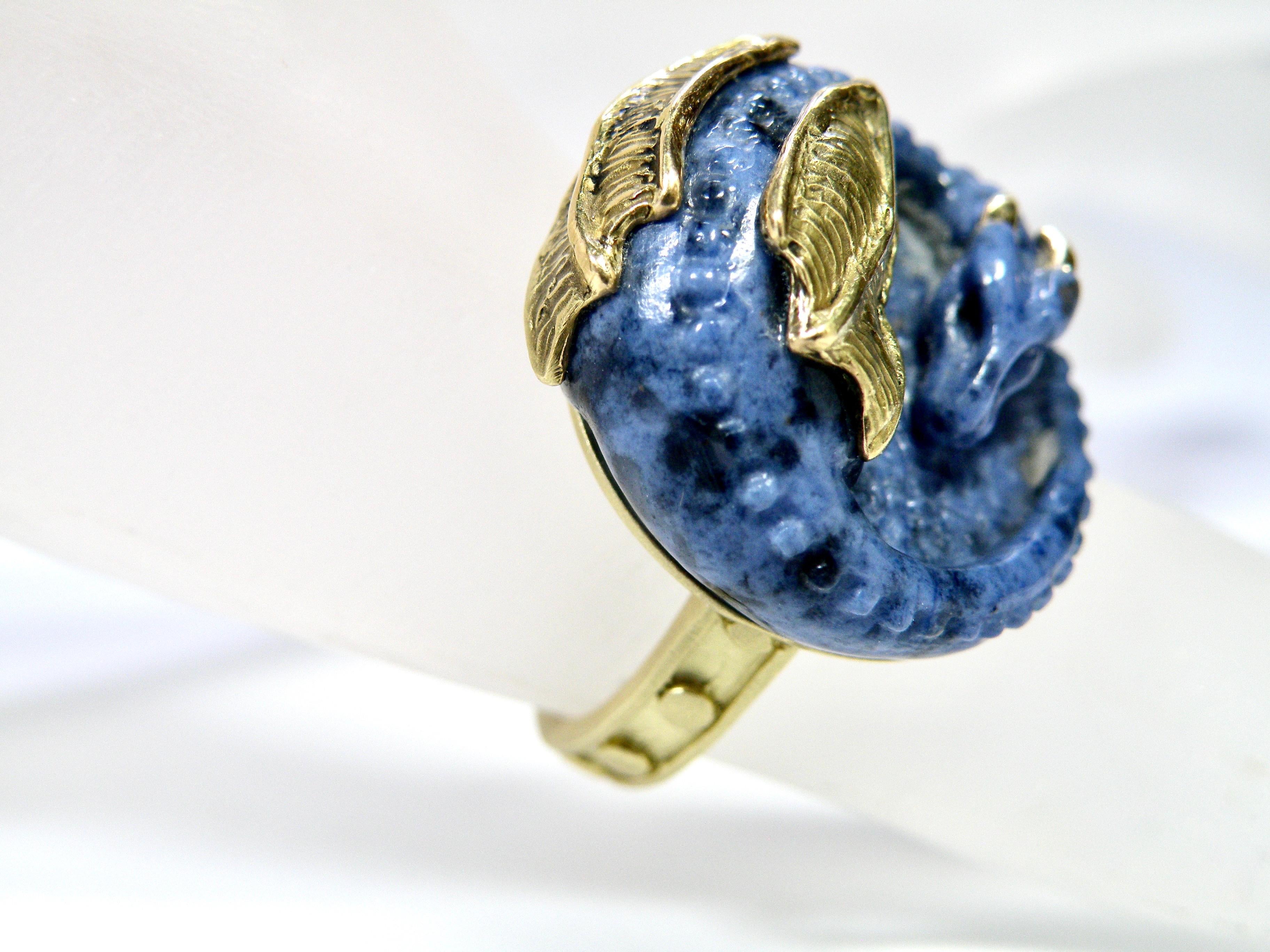 Contemporary Dragon Stone Blue Prayer Ring For Sale