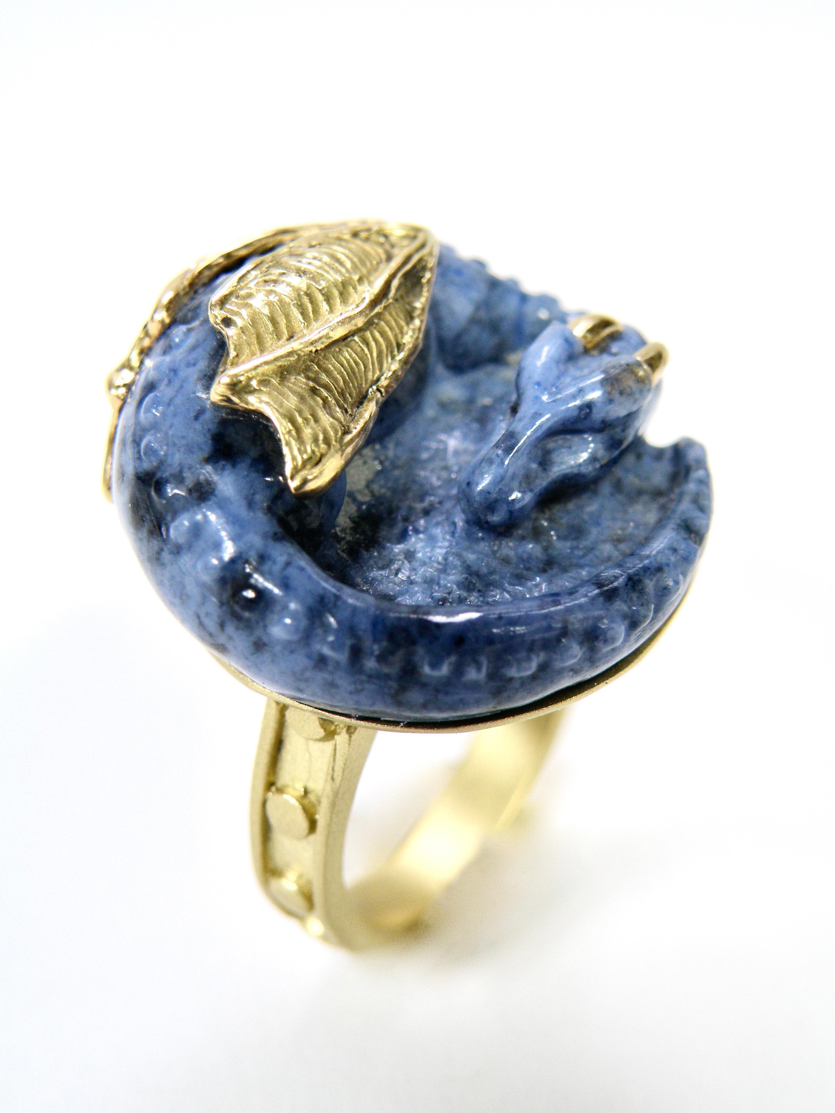 Dragon Stone Blue Prayer Ring In New Condition For Sale In Cohasset, MA