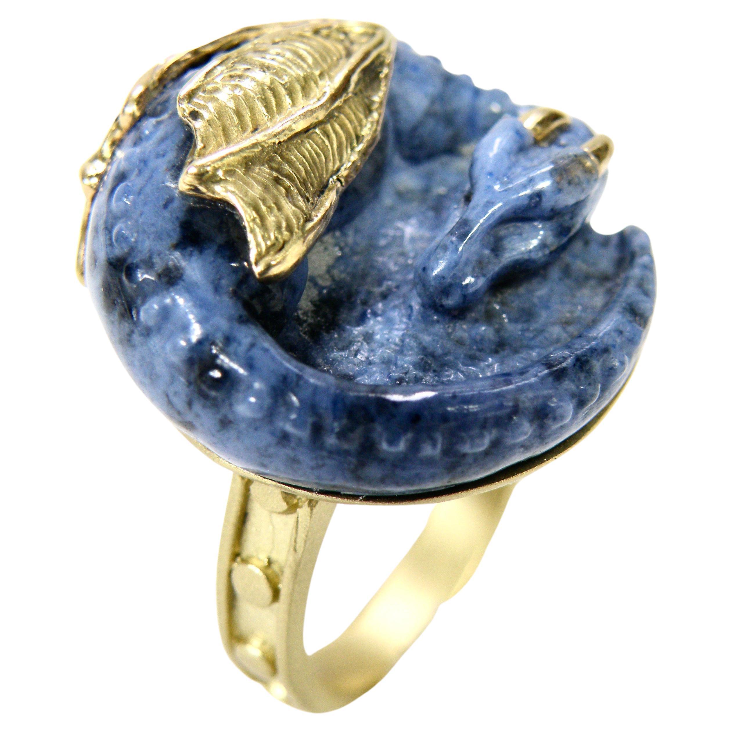 Dragon Stone Blue Prayer Ring For Sale