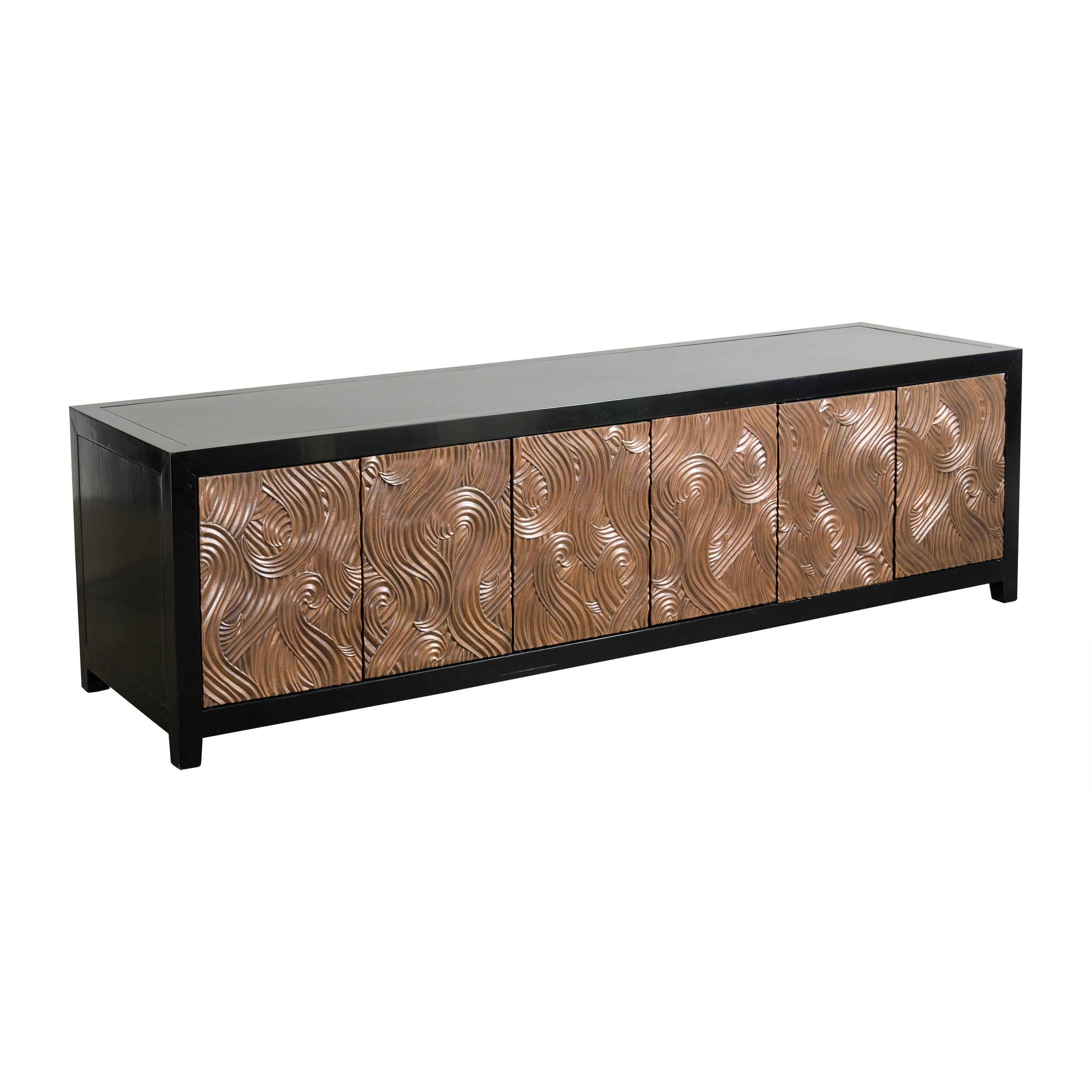 Dragon Swirl 6 Doors Media Cabinet by Robert Kuo, Hand Repousse, Limited Edition