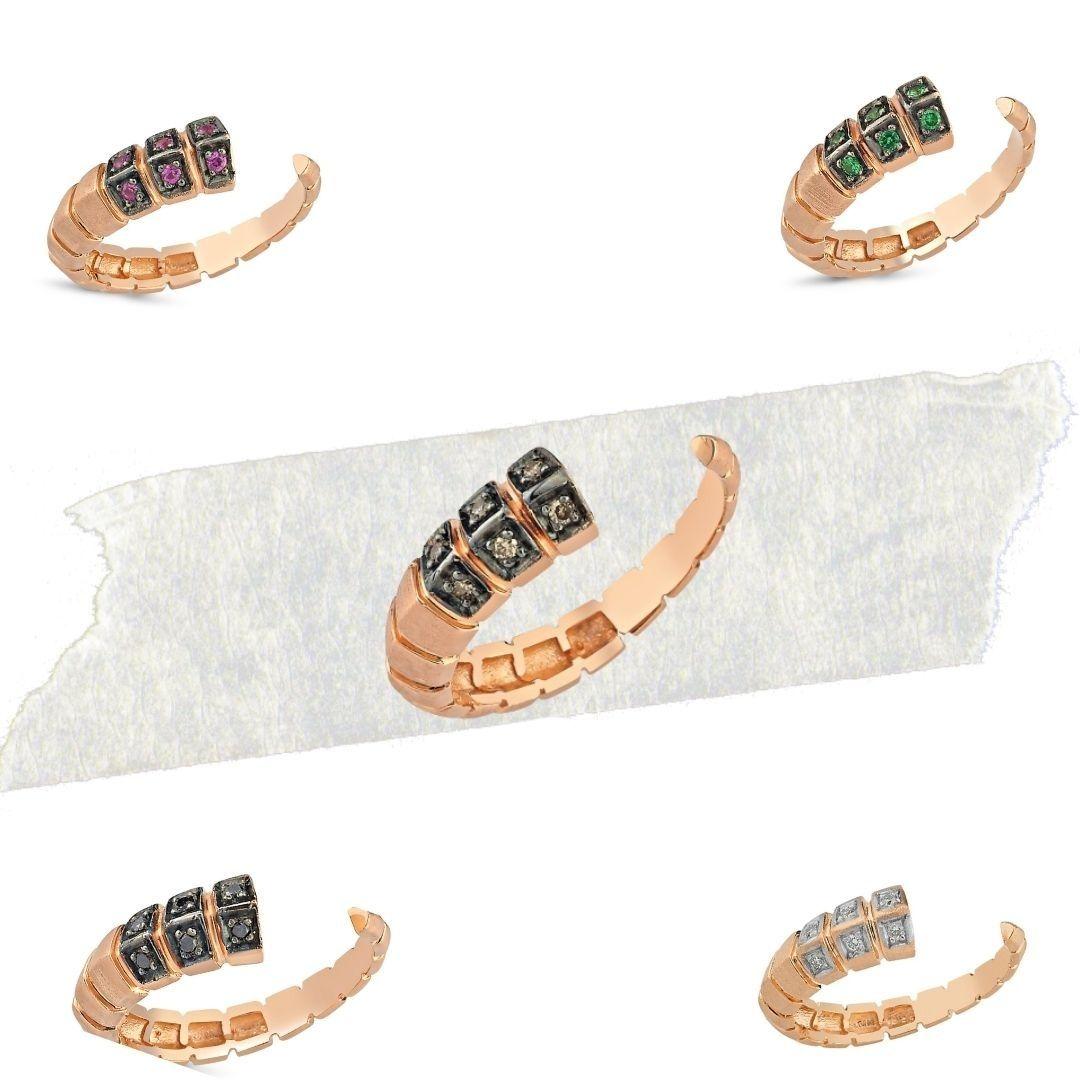 Modern Dragon Tail Open Ring in Rose Gold with Black Diamond For Sale