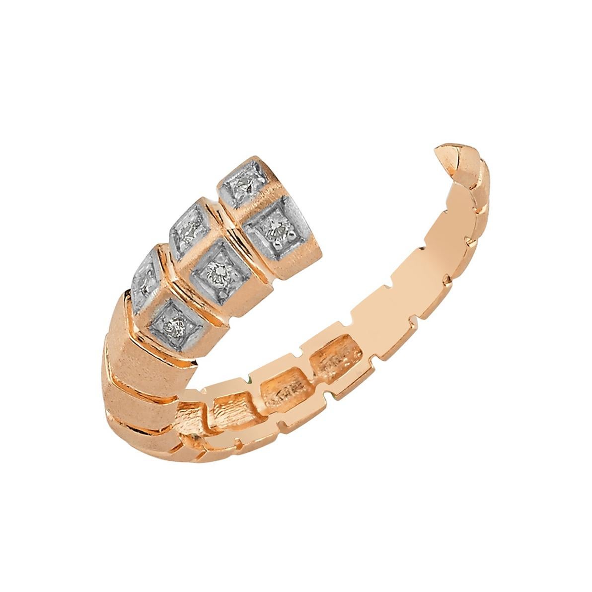 Dragon Tail Open Ring in Rose Gold with White Diamond For Sale