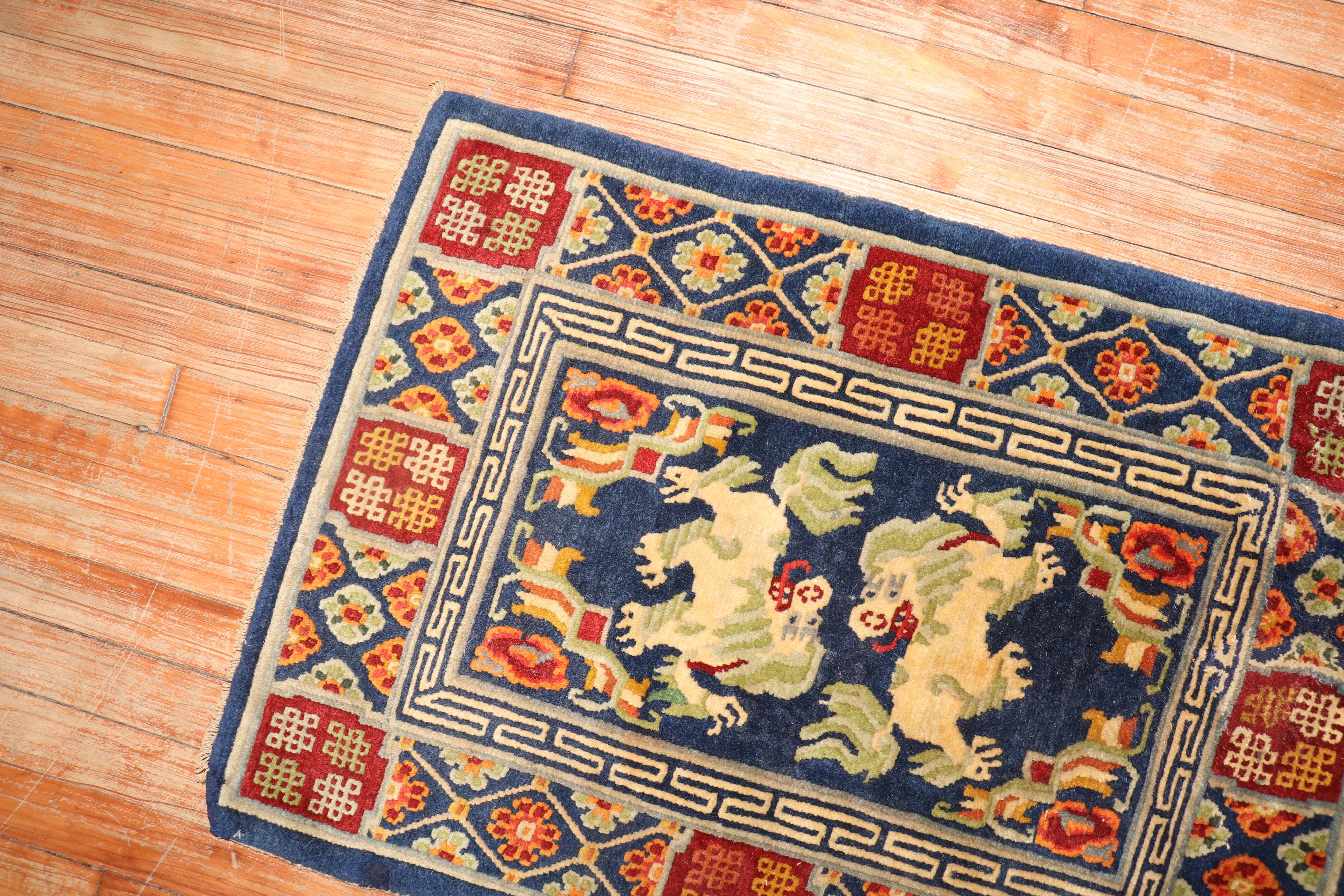 Drachen Tibetischer Mini-Vintage-Teppich (Tang-Dynastie) im Angebot