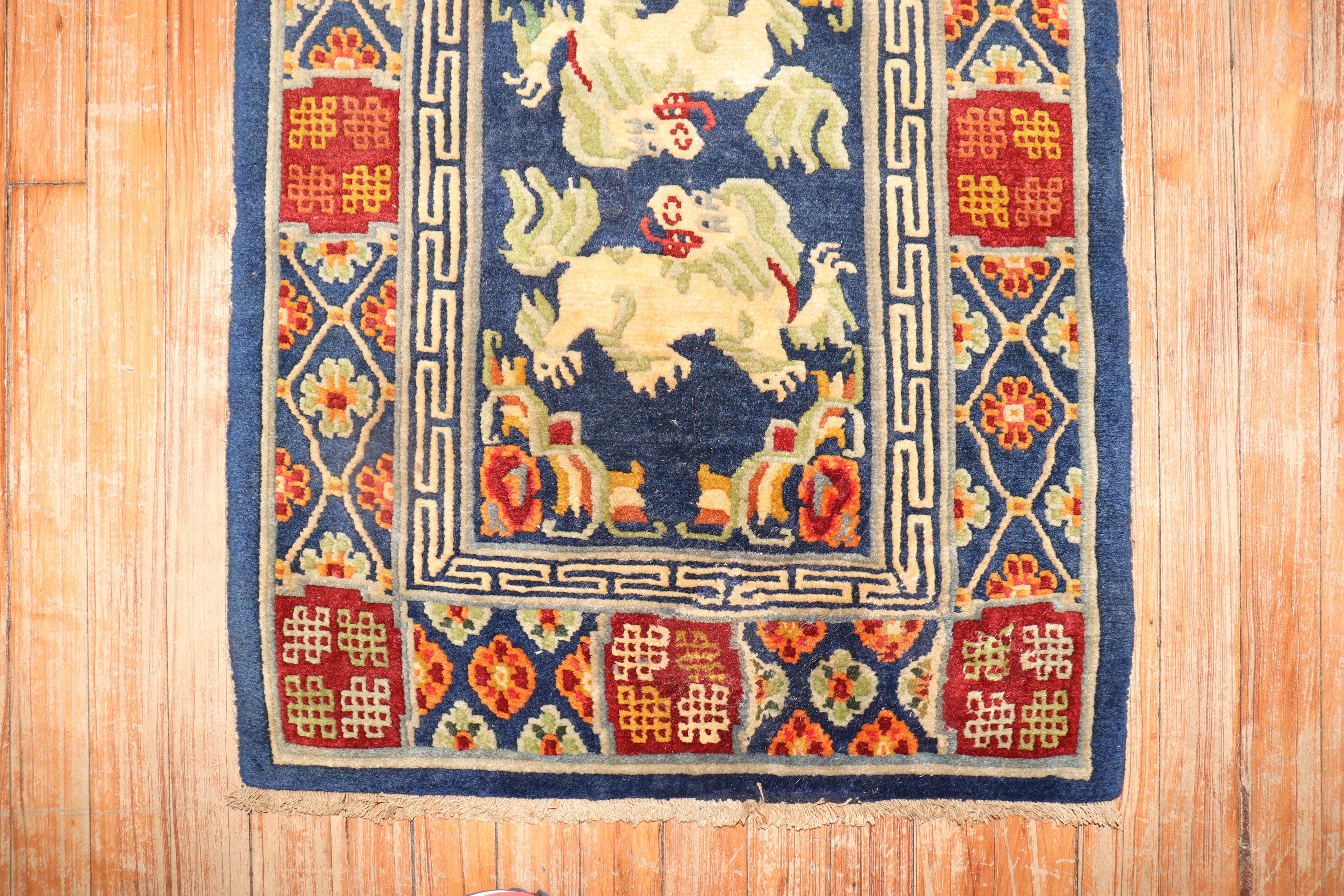 Hand-Woven Dragon Tibetan Mini Vintage Rug For Sale