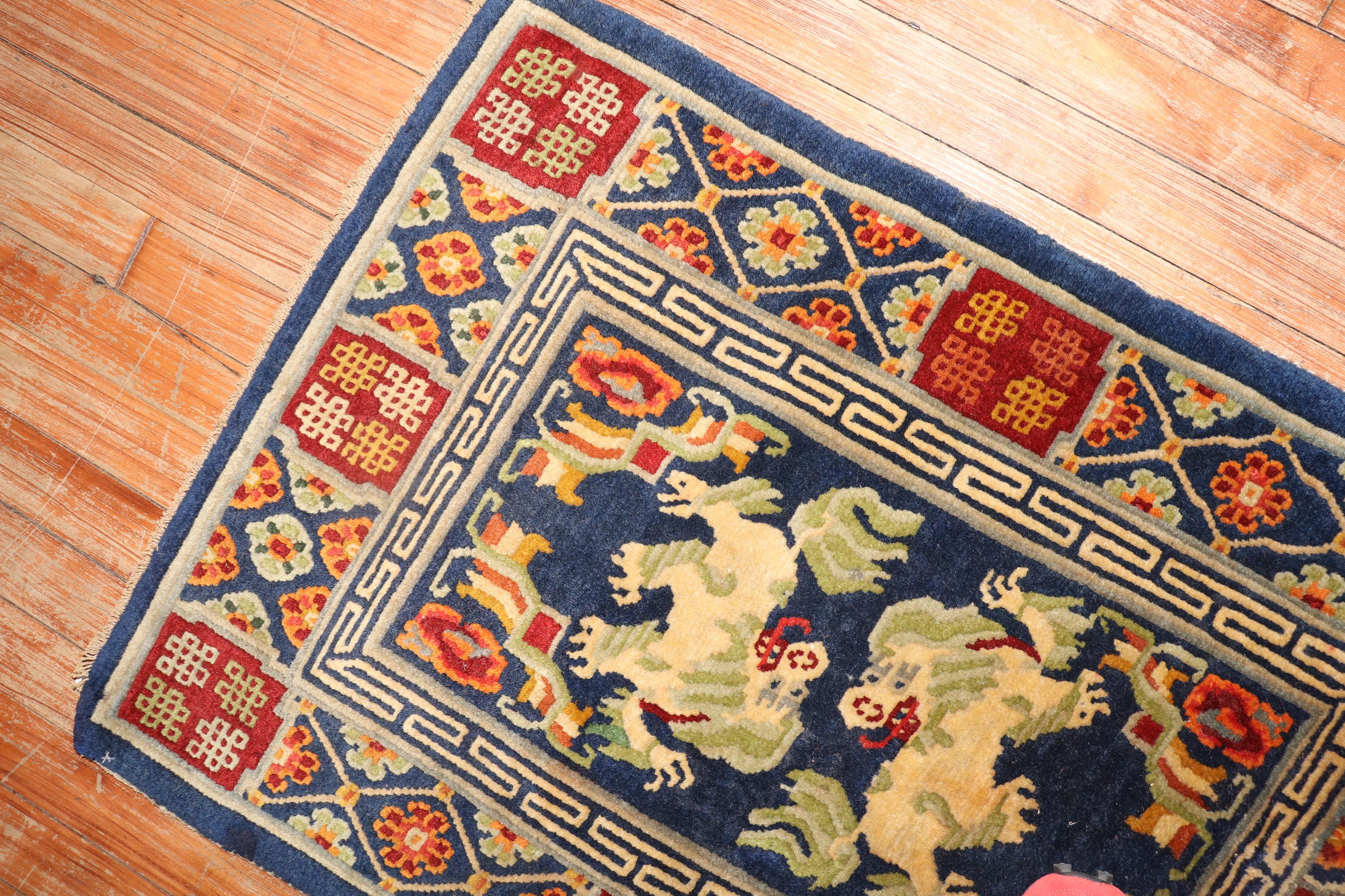 Dragon Tibetan Mini Vintage Rug In Good Condition For Sale In New York, NY