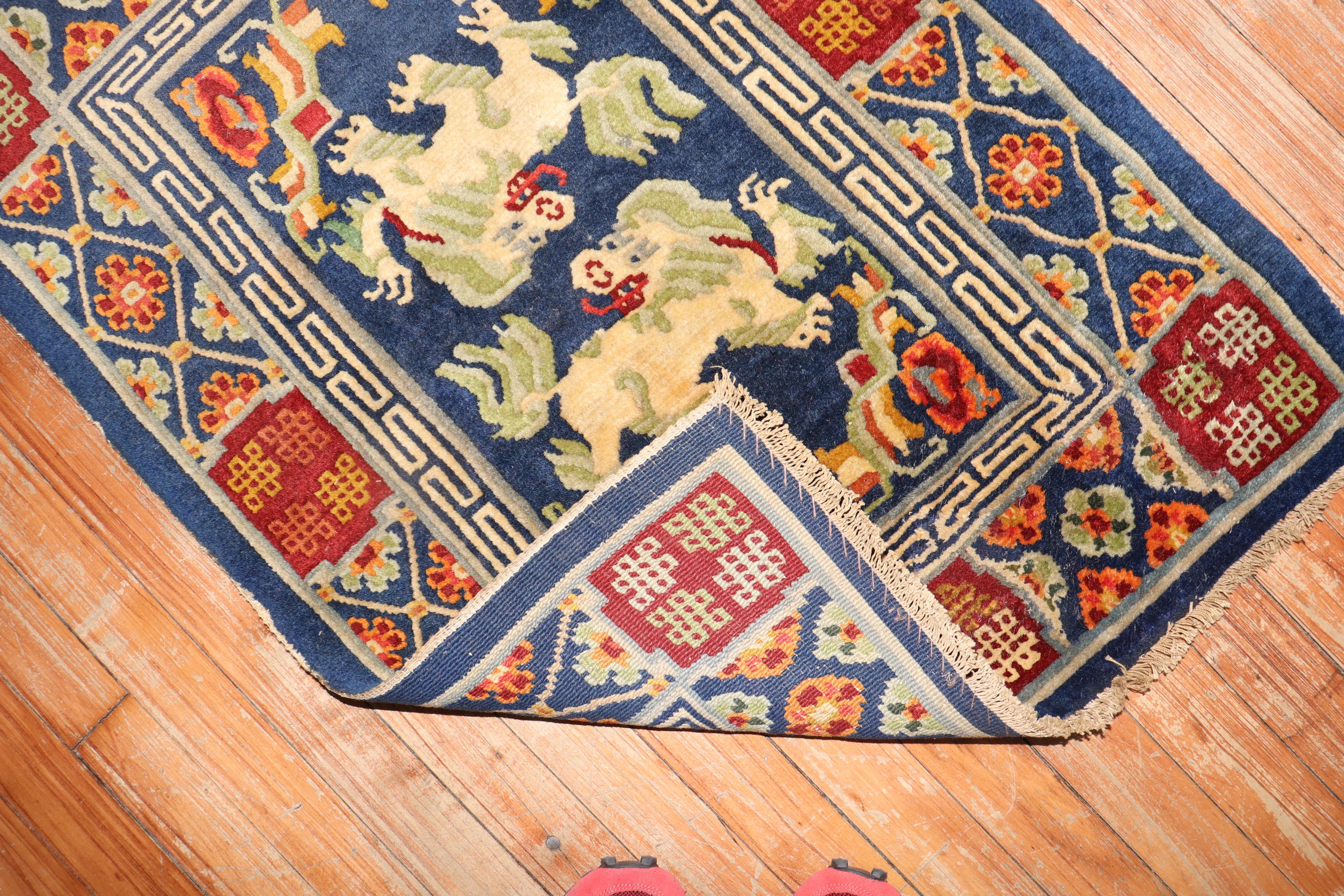 Drachen Tibetischer Mini-Vintage-Teppich (20. Jahrhundert) im Angebot