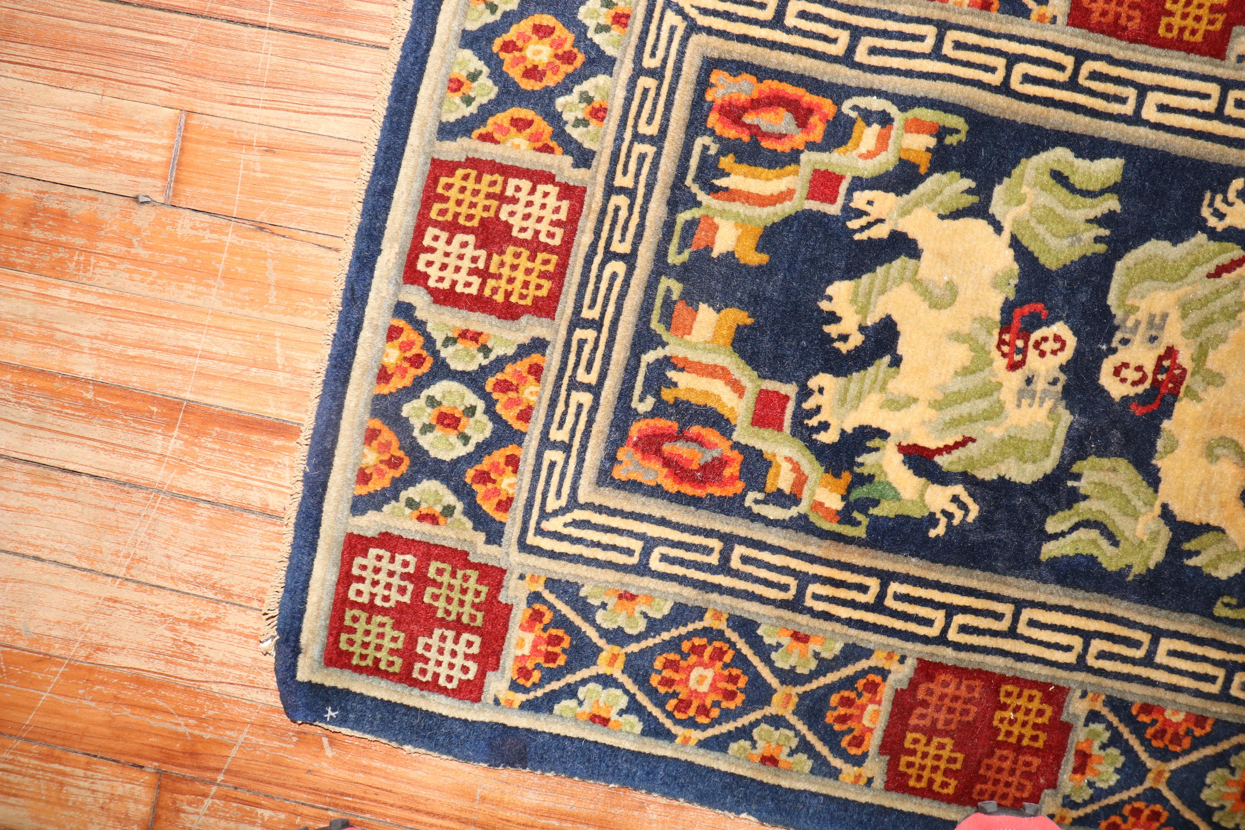 Drachen Tibetischer Mini-Vintage-Teppich (Wolle) im Angebot