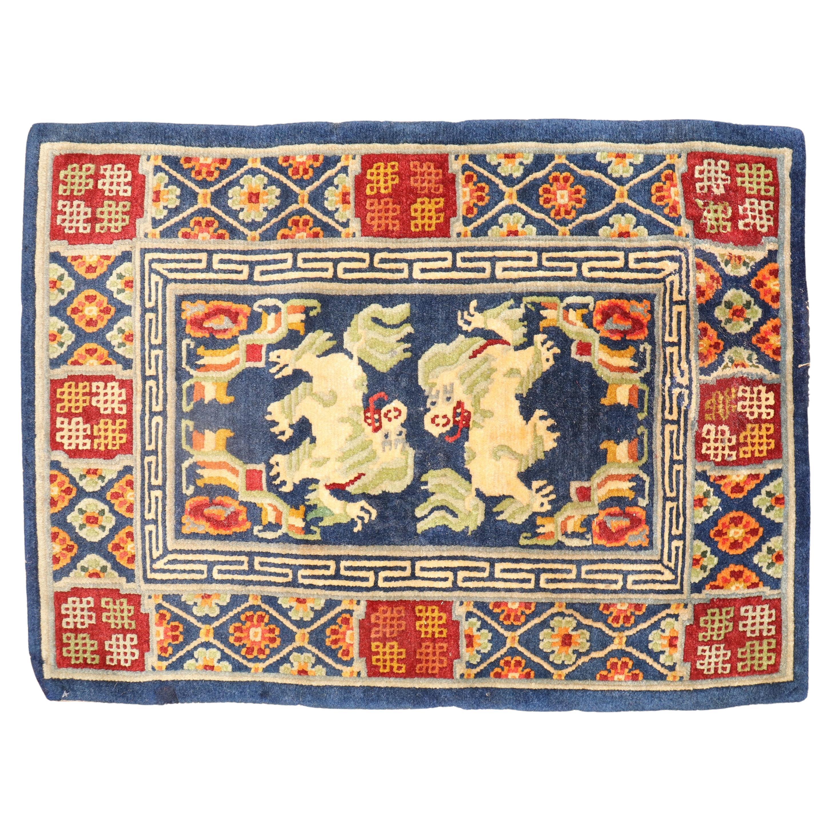 Drachen Tibetischer Mini-Vintage-Teppich im Angebot