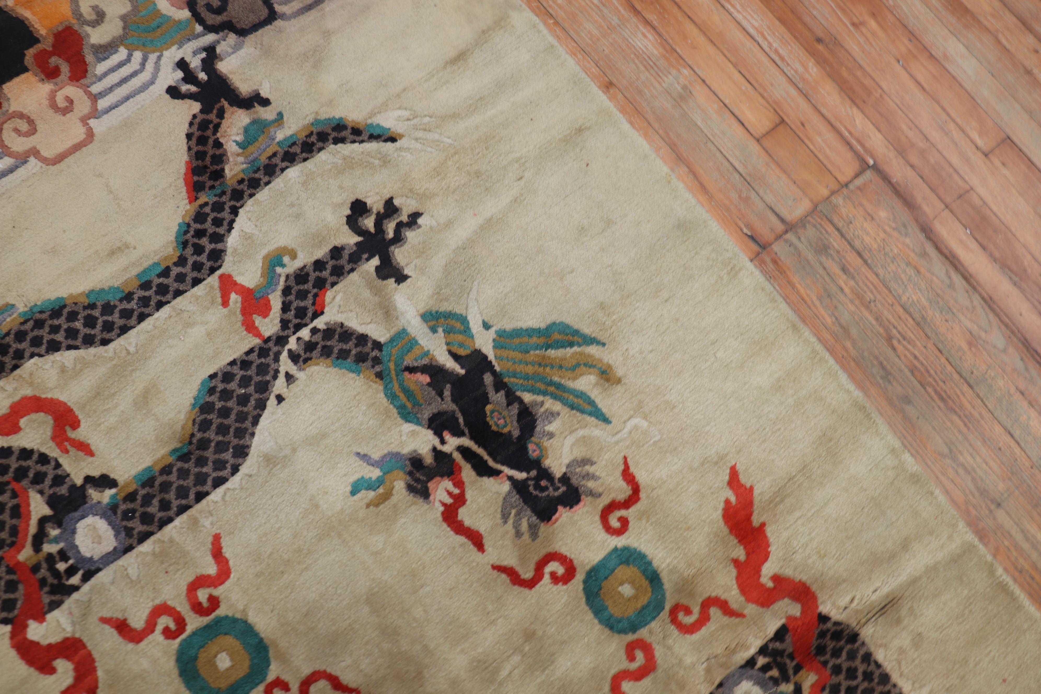 20th Century Dragon Tibetan Vintage Rug For Sale