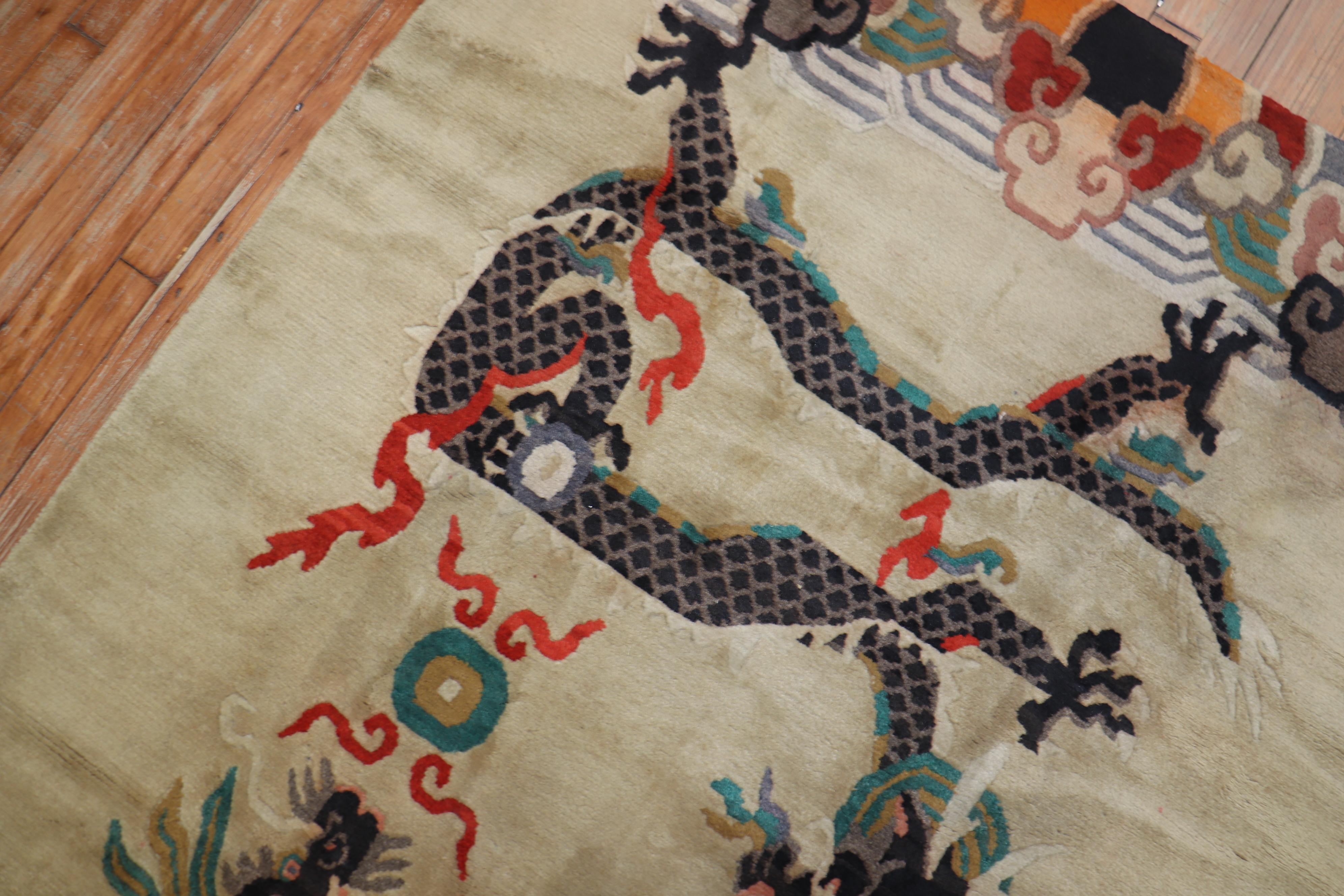 Wool Dragon Tibetan Vintage Rug For Sale