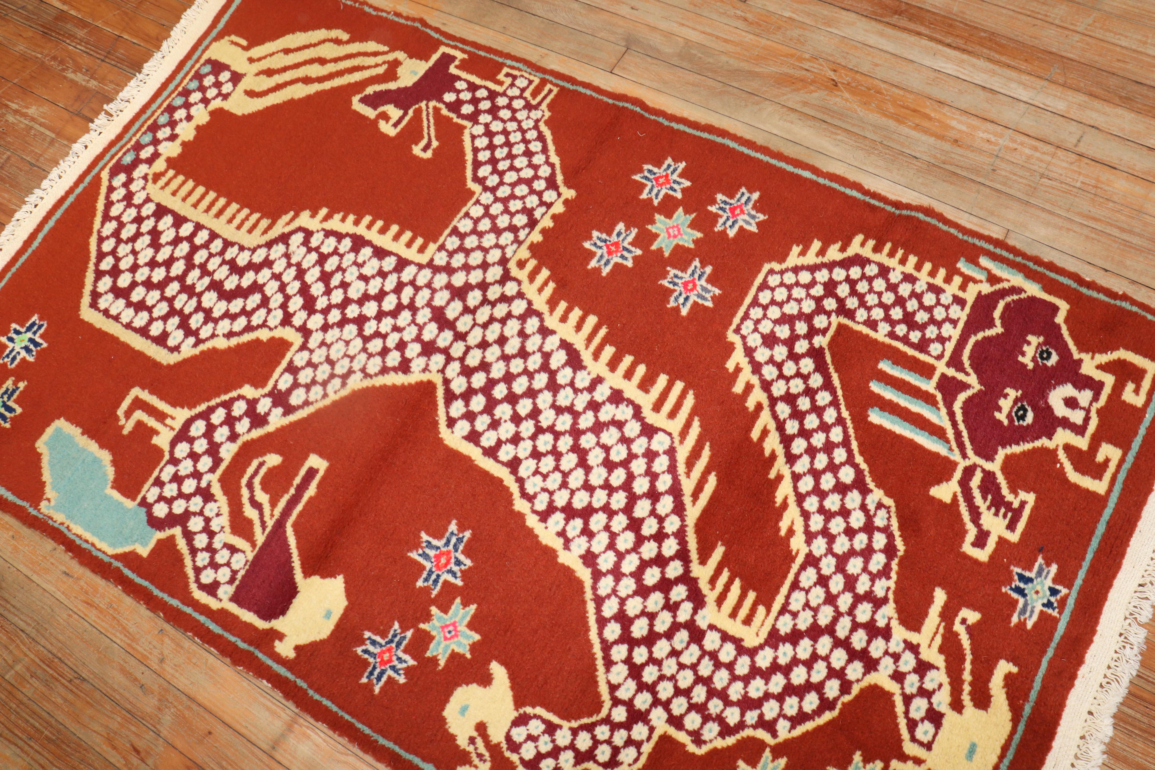 Folk Art Dragon Vintage Tibetan Rug For Sale