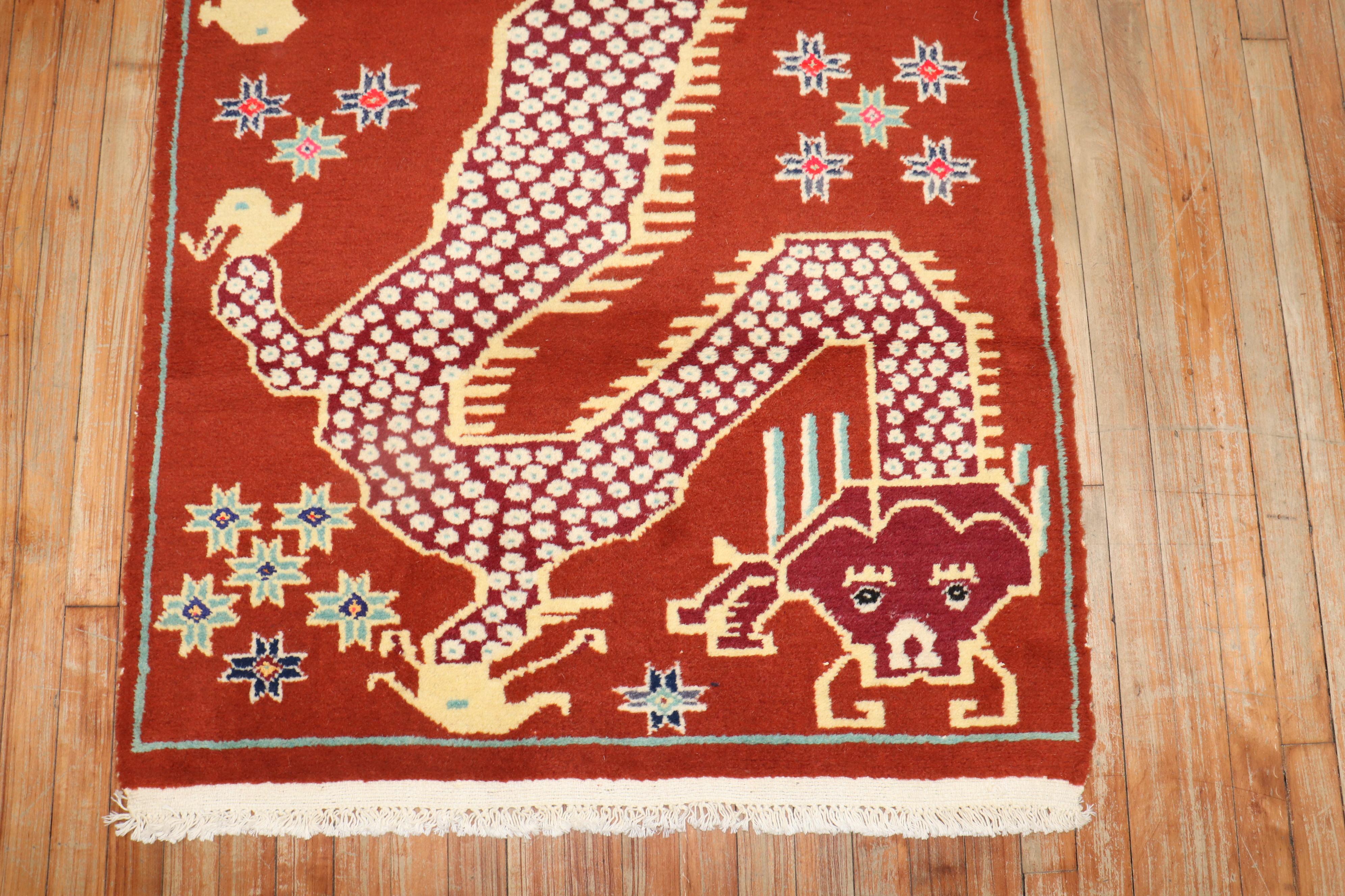 Wool Dragon Vintage Tibetan Rug For Sale