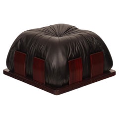 Dragone Pouf in Leather and Padouk by Luciano Frigerio for Frigerio di Desio