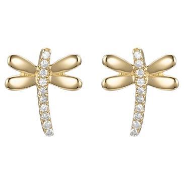 Dragonfly 14K Gold Diamond Stud Earrings