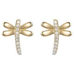 Dragonfly 14K Gold Diamond Stud Earrings