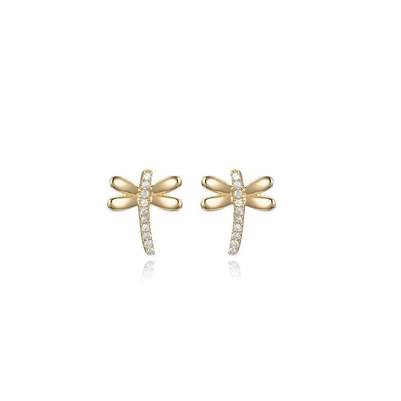 Boucles d'oreilles libellule en or 14K (ou 18k sur demande) avec diamants Neuf - En vente à Los Angeles, CA