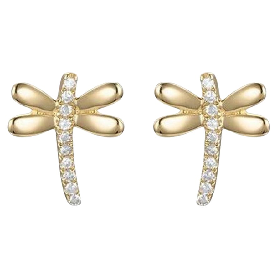 Orecchini con diamante Dragonfly in oro 14K (o 18k su richiesta)