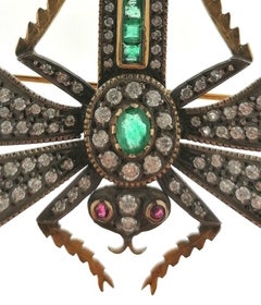 18 Karat Yellow Gold and Silver with Rubies, Emeralds and Diamonds Dragonfly