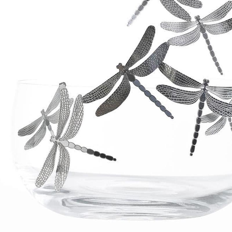 Hand-Crafted Dragonfly Bowl with Crystal Glass For Sale